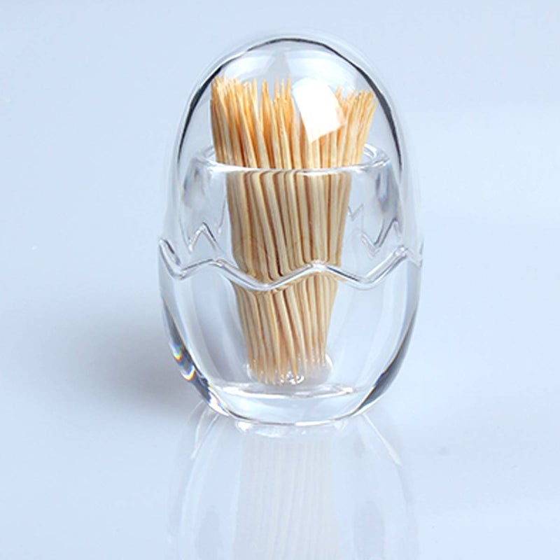 Yakri Acrylic Toothpick Holder Dispenser Organizer Clear Storage Box with Lid (Egg Shape), YTBH-08363 - Image 4